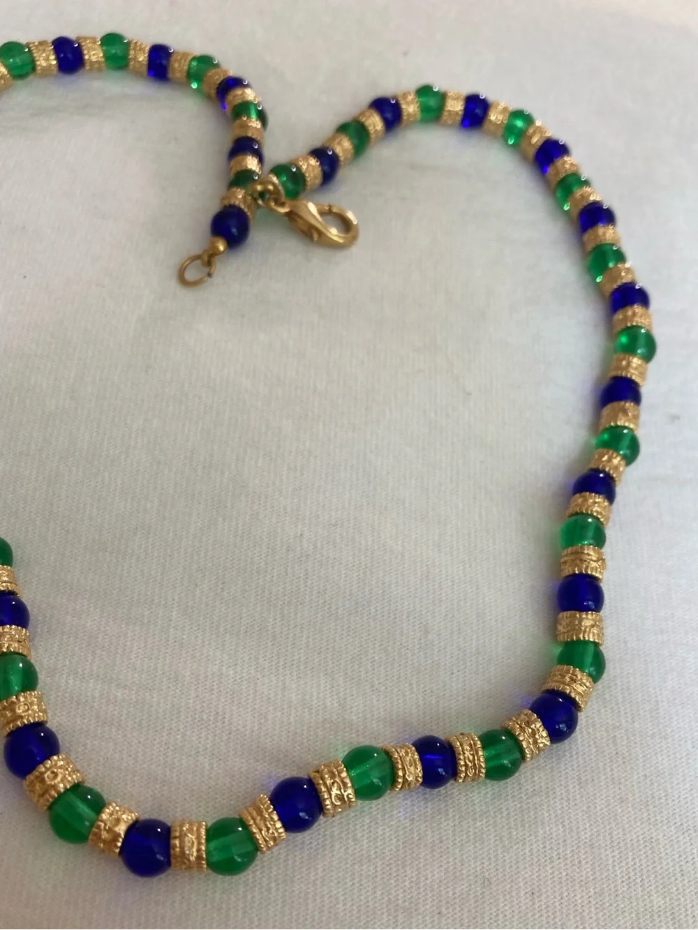 Blue and Green Glass Gold Tone Bohemian Bollywood Vintage Necklace